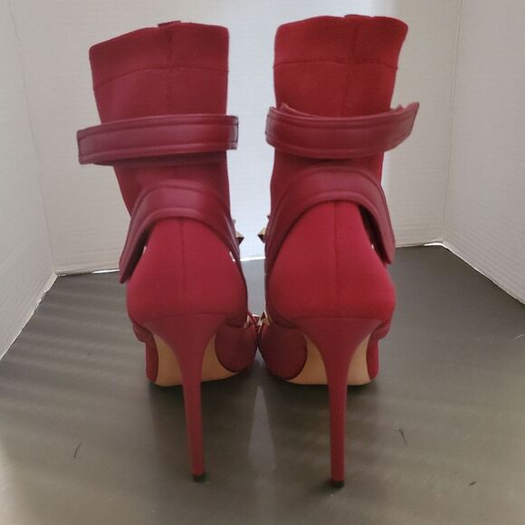 VALENTINO GARAVANI Knit Rockstud Bodytech Calfskin Sock Boot Heel Burgundy 39.5 - Picture 4 of 11